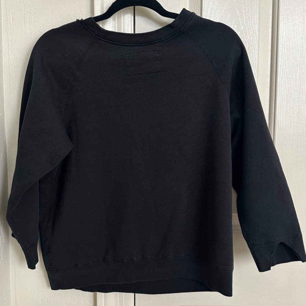 Nili Lotan Black Callie Distressed Crewneck Sweatshirt Fleece Small Made in USA - Picture 5 of 7